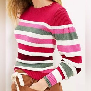 Loft shades of pink and gray striped sweater size small
